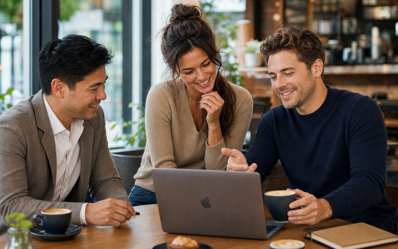 Orbito-medewerker legt software uit aan klanten tijdens een gezellige kennismaking met koffie
